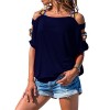 Women Patchwork Cold Shoulder T-shirt Plus Size Tops V-Neck Half Sleeve Tee Shirt 