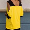 Women Patchwork Cold Shoulder T-shirt Plus Size Tops V-Neck Half Sleeve Tee Shirt 