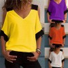 Women Patchwork Cold Shoulder T-shirt Plus Size Tops V-Neck Half Sleeve Tee Shirt 