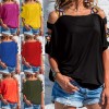 Women Patchwork Cold Shoulder T-shirt Plus Size Tops V-Neck Half Sleeve Tee Shirt 