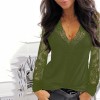 V-neck Lace Long Sleeve T-shirt Women Clothes Y2K Solid Color T Shirt Office Lady Top