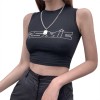 Women Short Sleeve Crop Top Shiny Hot Drill Rhinestone Cosmic Letter T-Shirt Navel Slim Vest 