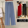 Soft Women Pants New High Waist Casual Slacks Pants Ice Silk Ankle-Length Long Trousers 