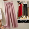 Soft Women Pants New High Waist Casual Slacks Pants Ice Silk Ankle-Length Long Trousers 