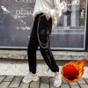 Women Harem Pants Punk Pockets Jogger Trousers With Chain Elastics High Waist Streetwear