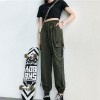 Women Harem Pants Punk Pockets Jogger Trousers With Chain Elastics High Waist Streetwear