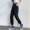 Women Harem Pants Punk Pockets Jogger Trousers With Chain Elastics High Waist Streetwear