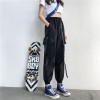 Women Harem Pants Punk Pockets Jogger Trousers With Chain Elastics High Waist Streetwear