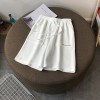 High Waist Wide Leg Short Pants Women Knee Length Pants Drawstring  Cotton Loose Trousers