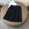 High Waist Wide Leg Short Pants Women Knee Length Pants Drawstring  Cotton Loose Trousers