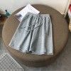 High Waist Wide Leg Short Pants Women Knee Length Pants Drawstring  Cotton Loose Trousers