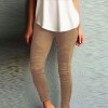 Women Fashion Solid Color Elastic Waistband Slim Skinny Pencil Pant Trouser