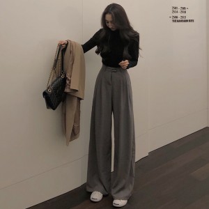 Spring Autumn Female Solid Wide Leg Pants  Ladies High Quality simple Casual Straight Pants