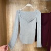 Square Collar Long Sleeve Woman Sweater Knitted Pullover Women Autumn Winter Tops