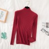 Pullover Ribbed Knitted Sweater Women High Neck Long Sleeve Slim Basic Sweaters Tops