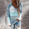 Women Patchwork Hooded Sweater Long Sleeve V-neck Knitted Sweater New Female Hoodies