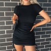Summer Dresses Womens O Neck Casual Short sleeve Solid Bodycon Stretch Mini Dress