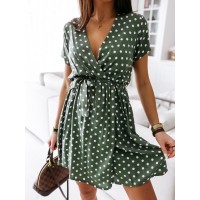 Summer Fashion Mini Dress Short Sleeve V-Neck 