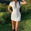Women Sexy Mini Slim Dress Turn-Down Collar Button Short Dresses