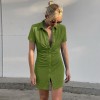 Women Sexy Mini Slim Dress Turn-Down Collar Button Short Dresses