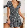 Fashion Women Short Sleeve Wrap Boho Floral Mini Dress