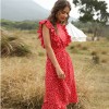 New Women Casual Butterfly Sleeve Ruffles Medium Long Chiffon Dress