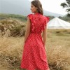 New Women Casual Butterfly Sleeve Ruffles Medium Long Chiffon Dress