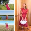 New Women Casual Butterfly Sleeve Ruffles Medium Long Chiffon Dress