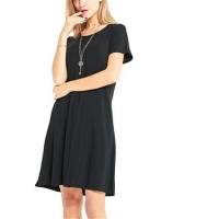 Womens O-Neck Summer Short Sleeve Loose Mini Dress