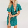 Summer Vintage Floral Print Dress Deep V Neck Mini Dress Sundress 