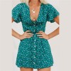 Summer Vintage Floral Print Dress Deep V Neck Mini Dress Sundress 