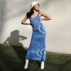 Y2K Knit Bodycon Dress Midi Backless Hollow Out Spaghetti Strap Vintage Dresses