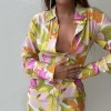  Floral Print Long Sleeve Shirt Dress V Neck Mini Casual Bodycon Dresses