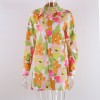  Floral Print Long Sleeve Shirt Dress V Neck Mini Casual Bodycon Dresses