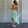 Print Backless Dress Sleeveless Off Shoulder Vintage Split Halter Neck Maxi Dresses