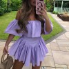 Y2k Wrap Sleeveless Dress Mini Ruffles A Line Off Shoulder Backless Dresses 