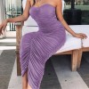 Sleeveless Ruched Long Bodycon Dress Backless Strapless Off Shoulder Women Midi Dress