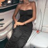 Sleeveless Ruched Long Bodycon Dress Backless Strapless Off Shoulder Women Midi Dress