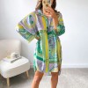  V Neck Shirt Dress Women Long Sleeve Y2K Print Loose Sexy Casual Dresses