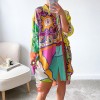  V Neck Shirt Dress Women Long Sleeve Y2K Print Loose Sexy Casual Dresses