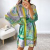  V Neck Shirt Dress Women Long Sleeve Y2K Print Loose Sexy Casual Dresses