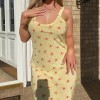  Summer Floral Print Midi Dress Women Spaghetti Strap Backless Vintage  Dresses