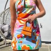 Women  Mini Bodycon Dress Sexy Backless Sleeveless Y2K Print Hollow Out Dresses