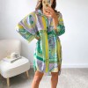 Summer Long Sleeve Dress Women V Neck Y2K Print Loose Beach Sexy Casual Dresses