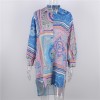 Summer Long Sleeve Dress Women V Neck Y2K Print Loose Beach Sexy Casual Dresses