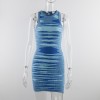 Knitted Mini Dress Women Off Shoulder O Neck Vintage Y2K Summer Casual Bodycon Dresses 