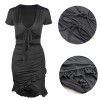 V Neck Ruffles Sexy Dress Women Beach Short Sleeve Hollow Out Ruched Lace Up Bow Dresses