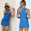  V Neck Knitted Dress Bodycon Women Halter Neck Backless Bandage Sleeveless Mini Dresses Y2K