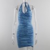  V Neck Knitted Dress Bodycon Women Halter Neck Backless Bandage Sleeveless Mini Dresses Y2K