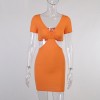 V Neck Short Sleeve Bodycon Dress Mini Women Hollow Out Backless Knit Sexy Beach Dresses 